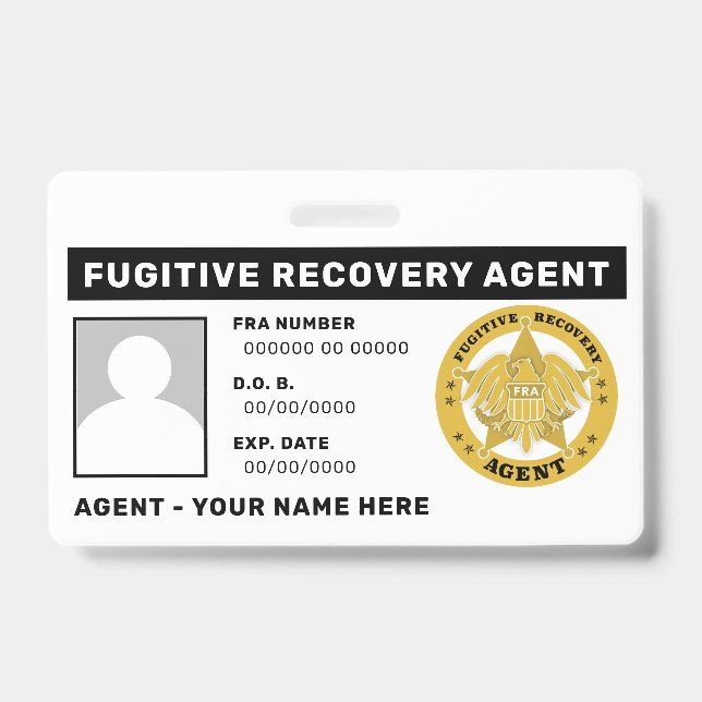 FUGITIVE ERHOLUNG AGENT Lanyard Abzeichen Ausweis (Vorderseite)