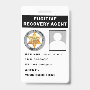 FUGITIVE ERHOLUNG AGENT Lanyard Abzeichen Ausweis