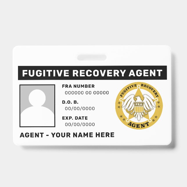 FUGITIVE ERHOLUNG AGENT Lanyard Abzeichen Ausweis (Vorderseite)