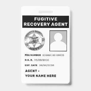 FUGITIVE ERHOLUNG AGENT Lanyard Abzeichen Ausweis
