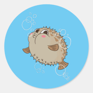 Fugu Sea Life Cartoon Design Runder Aufkleber