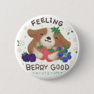 Fühl dich wohl mit Beeren: Süßer Hund mit Beeren Button