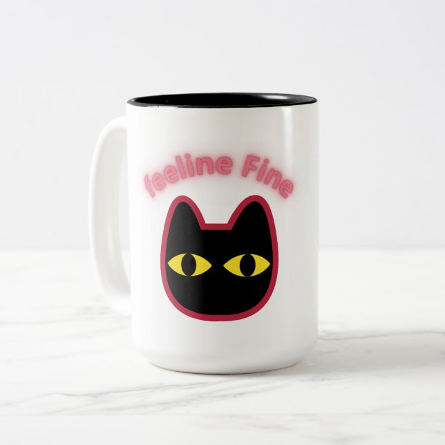 fühle mich Fein" Schwarze Katze Pun Tasse (Vorderseite Links)