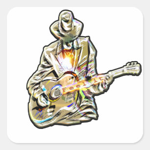Fühlen Sie die Blues - Künstlerisches Gitarrendesi Quadratischer Aufkleber
