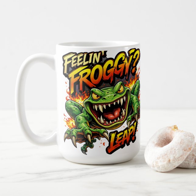 Fühlst du dich wie ein Frosch?  Spring! Böser Fros Kaffeetasse (Mit Donut)