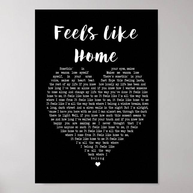 Fühlt sich wie Zuhause Black Heart Song Lyric Prin Poster (Vorne)