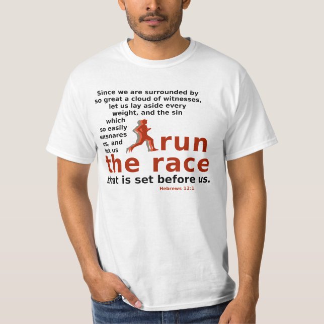 Führen Sie die Race Hebrews 12:1 T - Shirt aus (Vorderseite)
