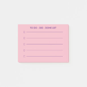 Führen Sie eine Liste mit kleinen rosa Markierunge Post-it Klebezettel