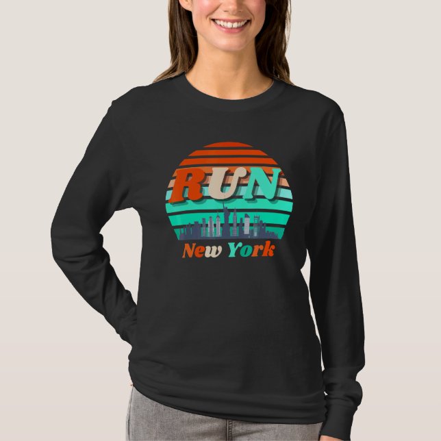 Führen Sie New York Sunrise City Silhouette Celebr T-Shirt (Vorderseite)