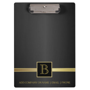 Führungskraft Black & Gold Monogram Design Klemmbrett