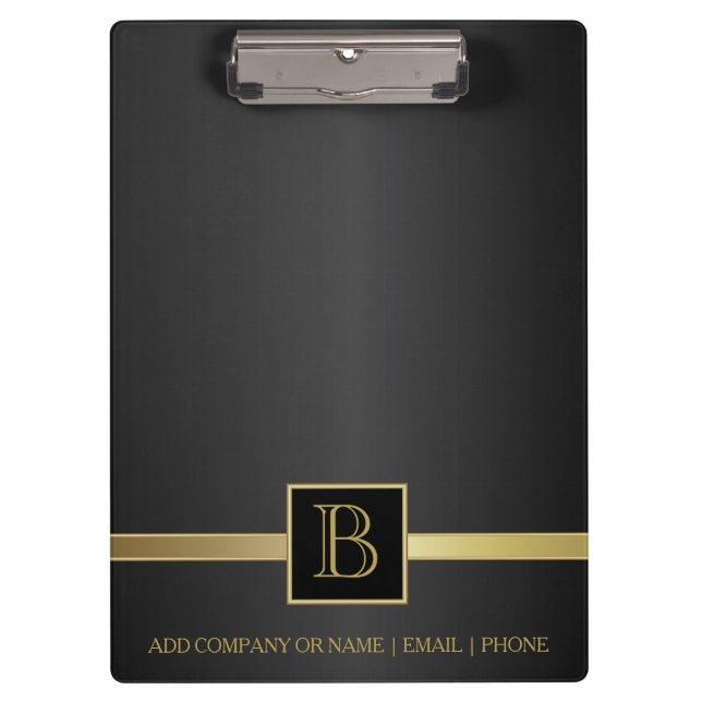 Führungskraft Black & Gold Monogram Design Klemmbrett (Vorderseite)
