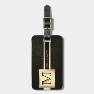 Führungskraft Black Leather & Gold Metal mit Monog Gepäckanhänger
