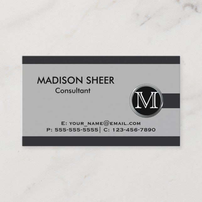 Führungskraft Black Steel Monogram Business Card Visitenkarte (Vorderseite)