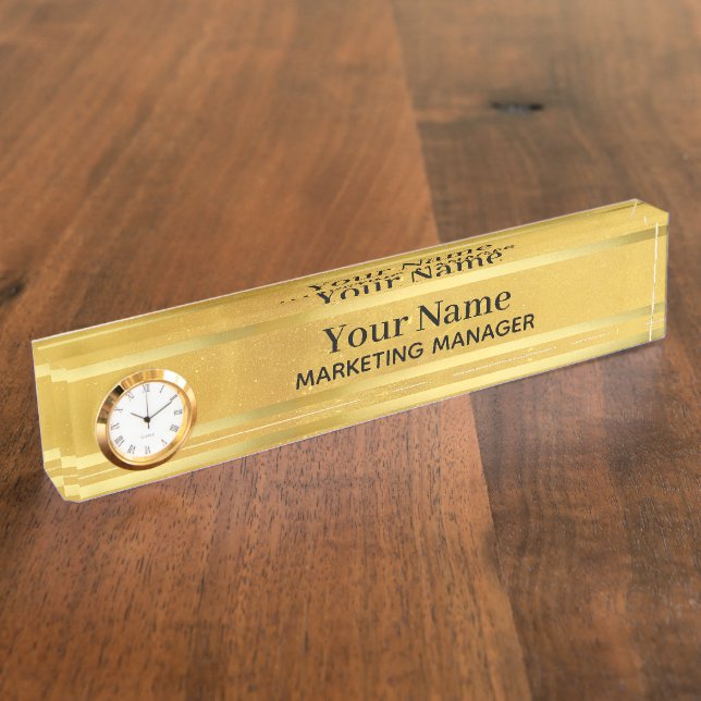 Führungskraft Brass Desktop Mini Gold Clock Namens Namensplakette (Seite)