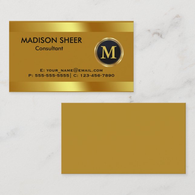 Führungskraft Gold Steel Monogram Business Card Visitenkarte (Vorne/Hinten)
