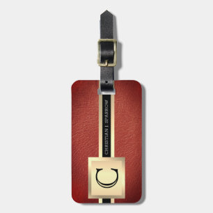 Führungskraft Red Leather & Gold Metal mit Monogra Gepäckanhänger