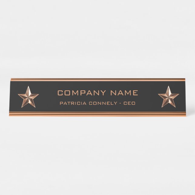 Führungskraft Rose Gold Star Company Schreibtischnamensplakette (Vorderseite )