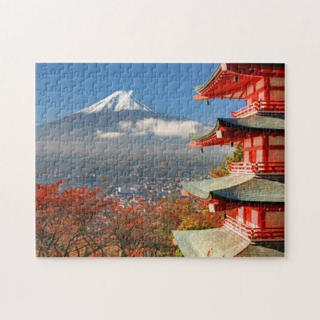 Fuji aus der Ferne von Chureito Pagoda Puzzle (Horizontal)
