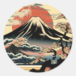 Fuji, Fugaku, Fujiyama, Ukiyo-e Art, Runder Aufkleber