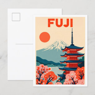 Fuji Japan Kunst Vintage-Illustration Reise Postkarte