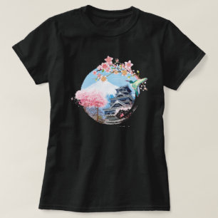 Fuji Japan mit Tempel und Sakura-Baum T-Shirt