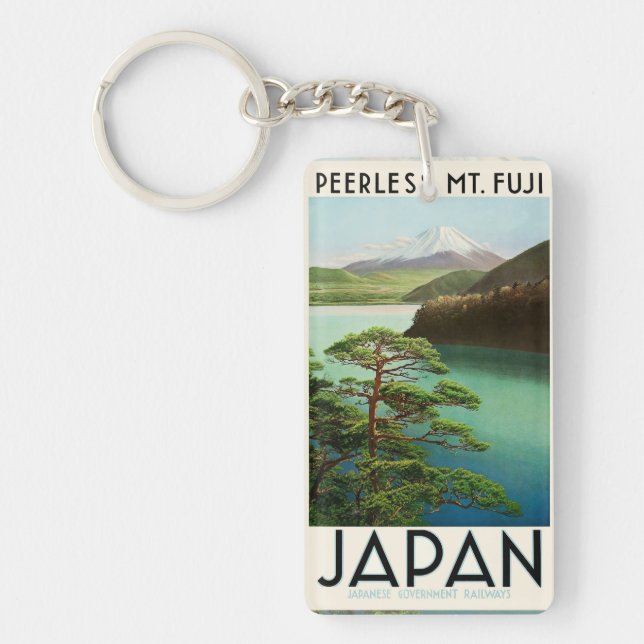 Fuji Japan Reiseplakat Vintage Kunst Schlüsselanhänger (Vorderseite)