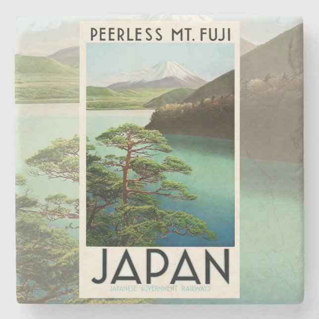 Fuji Japan Reiseplakat Vintage Kunst Steinuntersetzer (Vorderseite)