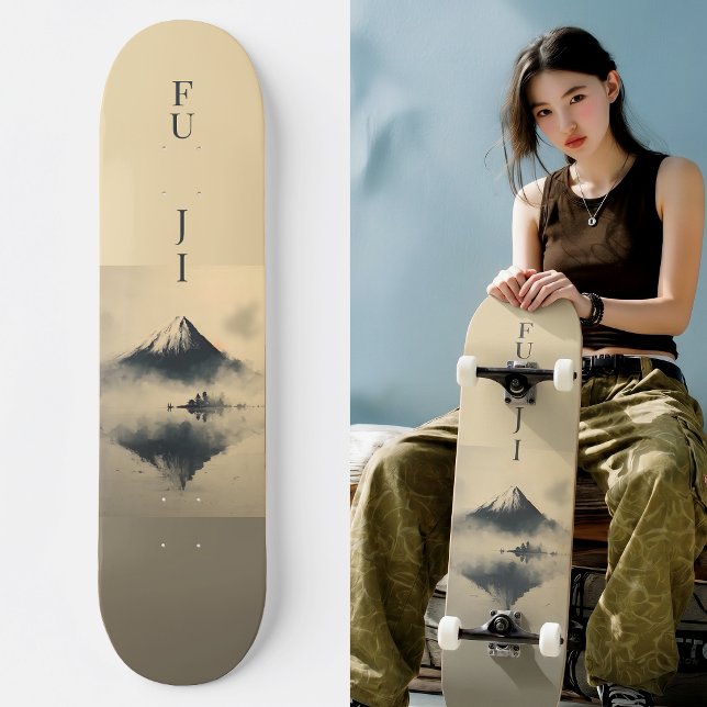 FUJI - Minimalist Sumi-e Ink Skateboard (Trucks and wheels are customization options and are not included in the price.)