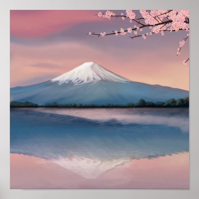 Fuji mit Kirschblüten Poster (Vorne)