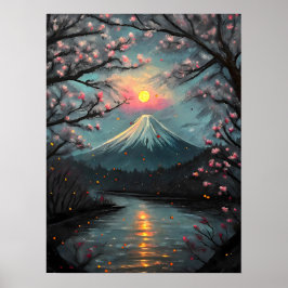  Fuji Sunset Cherry Blossom Mountain Art Poster