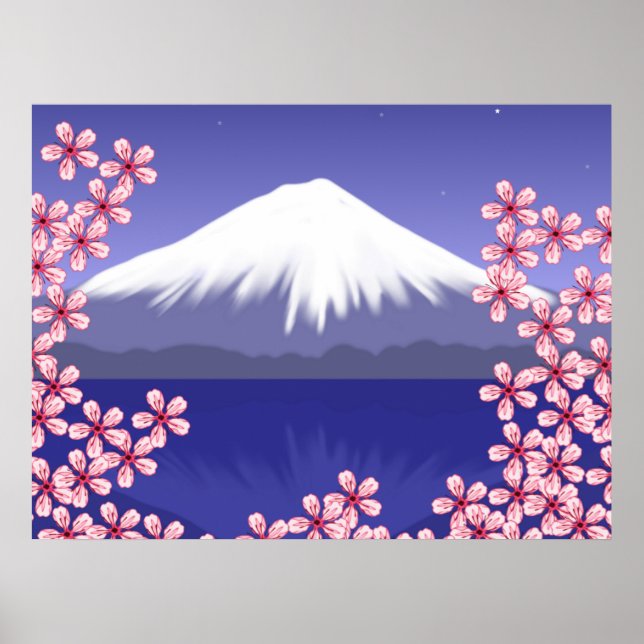 Fuji und Sakura blühen Poster (Vorne)