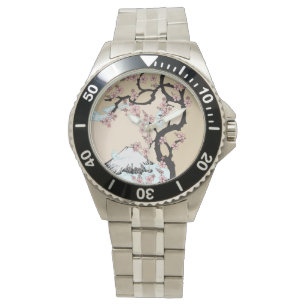 Fuji und Sakura: Klassischer Edelstahl Armbanduhr