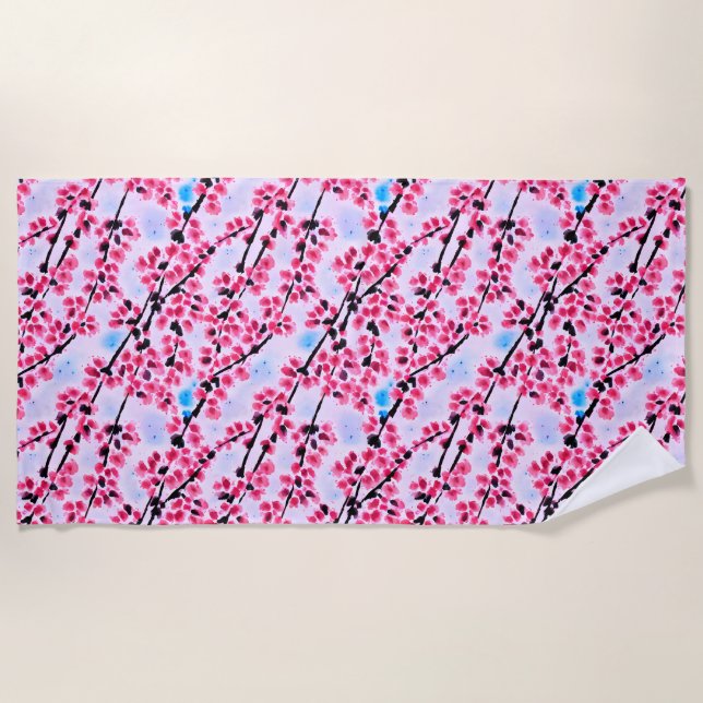 Fuji und Sakura Pink Beach Handtuch (Vorderseite)