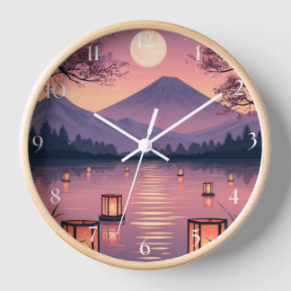 Fuji unter dem Mondlicht mit Kirschblüten und Late Uhr