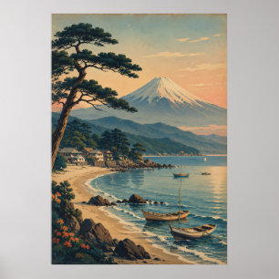 Fujiberg Strand im Mondlicht Vintage Japanische La Poster