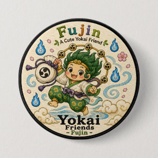 Fujin Japanese Wind God Yokai Pin Button