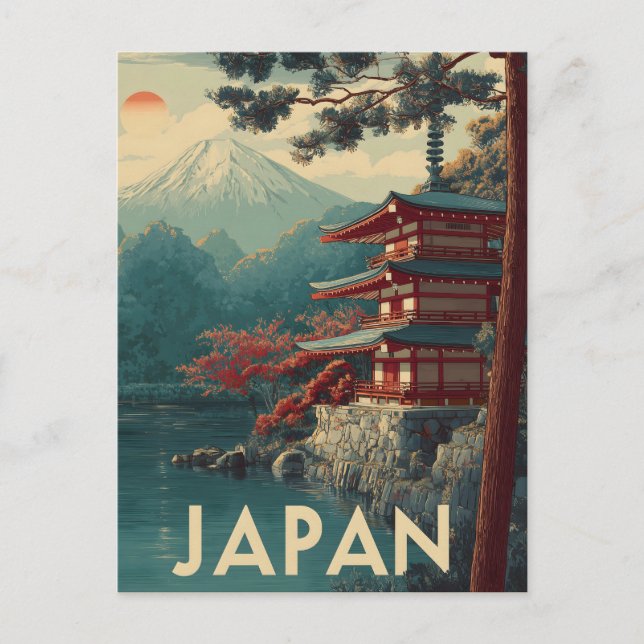 Fujisan im Vintage-Stil Postkarte (Vorderseite)