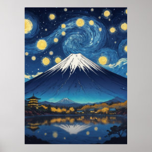 Fujisan in einer sternenklaren Nacht Poster
