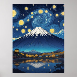 Fujisan in einer sternenklaren Nacht Poster