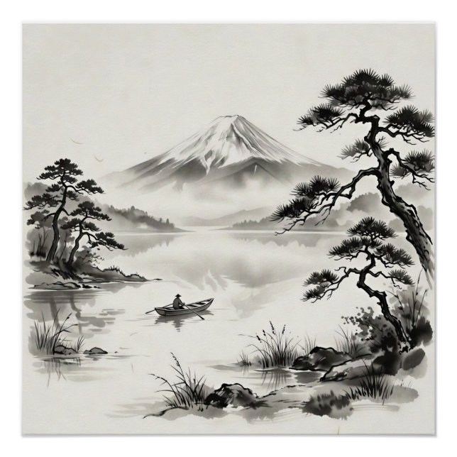 Fujisan Japan Tusche-Landschaft Poster (Vorderseite)