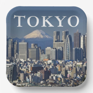 Fujisan   Skyline des Bezirks Shinjuku, Tokio, Jap Pappteller