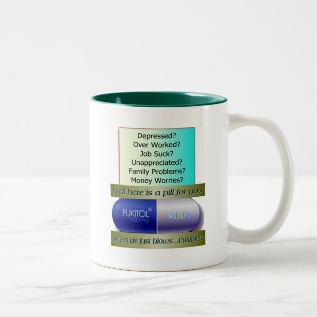 Fukitol, Job ist zum Kotzen, über gearbeitet, Zweifarbige Tasse (Rechts)