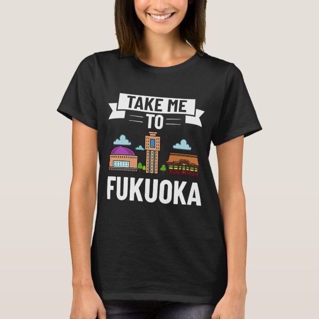 Fukuoka Japan City Skyline Karte T-Shirt (Vorderseite)