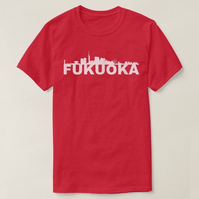 Fukuoka Japan City Skyline Silhouette Outline Sket T-Shirt (Design vorne)