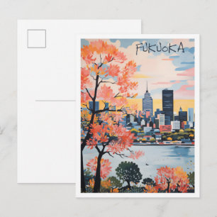 Fukuoka Japan Vintage Reise Kunst  Postkarte