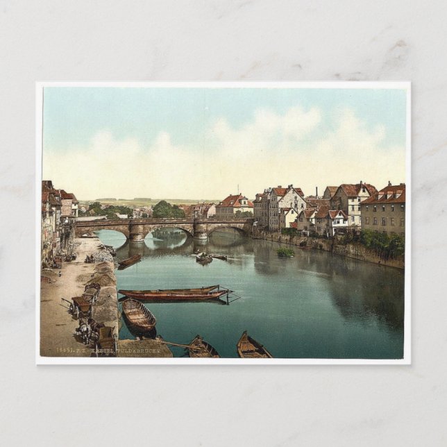 Fulda Bridge, Cassel (d.h. Kassel), Hesse-Nassau, Postkarte (Vorderseite)