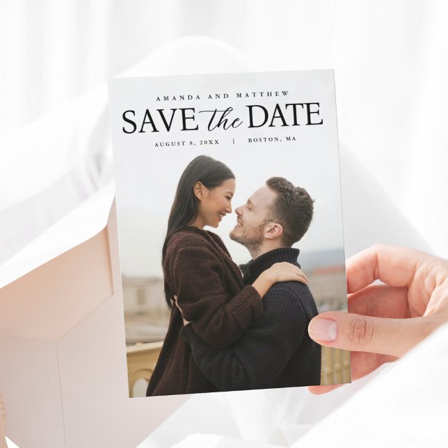 Full Foto Modern Save the Date (Full Photo Modern Save the Date with plaid back design with monogram and information on back.)