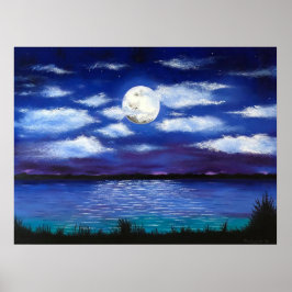 "Full Moon" Abend Ocean Scene Art Poster Print