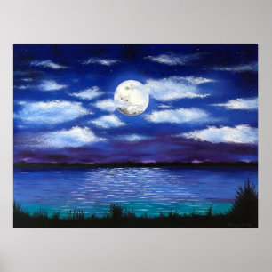 "Full Moon" Abend Ocean Scene Art Poster Print