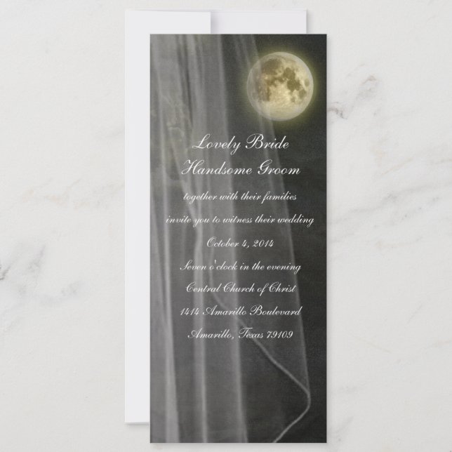 Full Moon Black Night Veil Tall Hochzeit Einladung (Vorderseite)